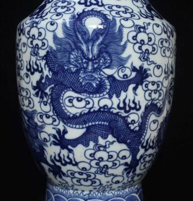 48CM Kangxi Singed Old Chinese Blue & White Porcelain Vase w/ dragon