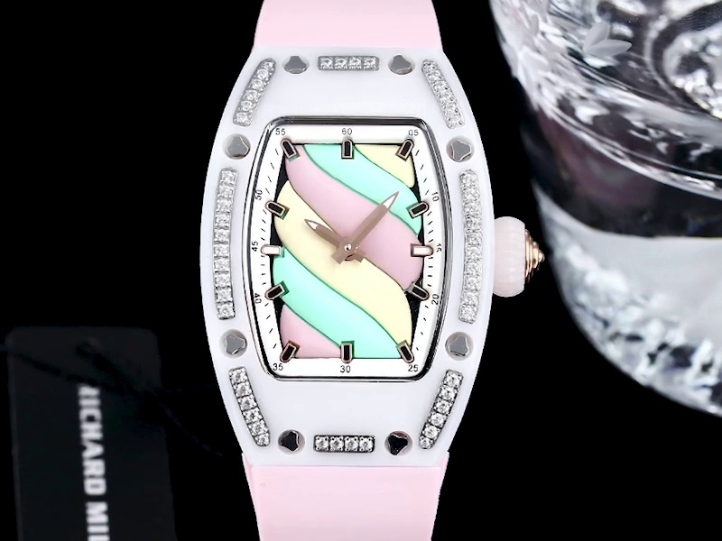 【7A Quality】Richard Mille RM 07-01 Bonbon Collection Pink Marshmallow – Diamond Ceramic Case, Ladies Luxury Watch