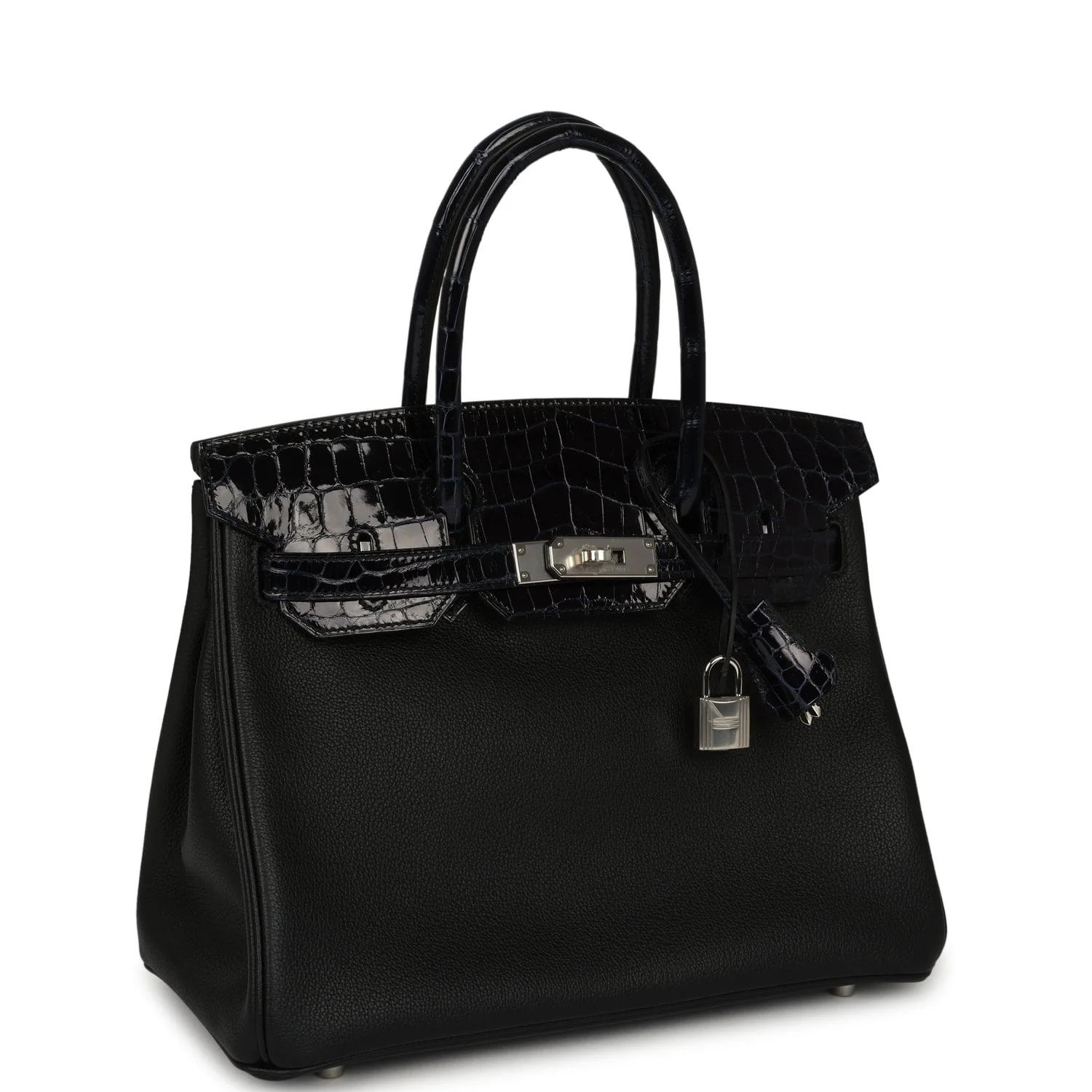 HERMÈS Birkin 30 Black, Bleu Marine Novillo