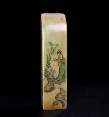 425G Old Chinese Shoushan Stone Seal Stamp Statue w/Guanyin Buddha N957