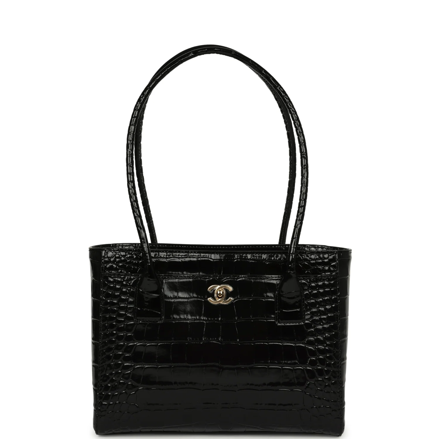 CHANEL Mini Cerf Shopping Bag Black Croc Embossed Calfskin Gold Hardware