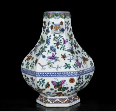 35CM Qianlong Signed Old Chinese Doucai Zun Vase W/butterfly N3441