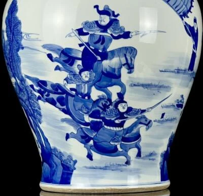 35CM Chongzhen Signed Old Chinese Blue & White Porcelain Pot w/figure CK497