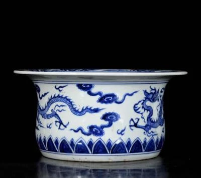 26CM Old Chinese Blue and White Pot Basin W/dragon N3610
