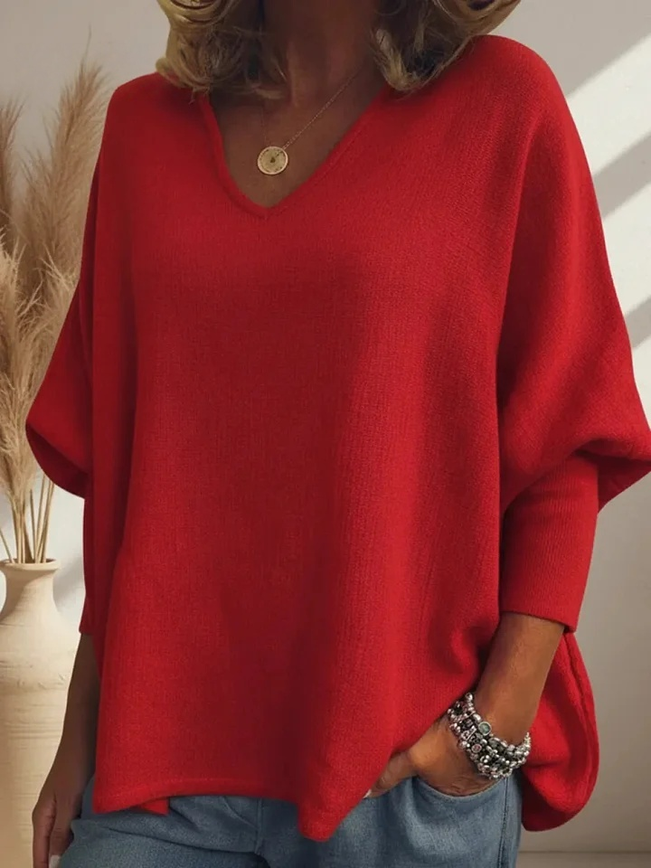 🌲 SALE🔥 Cozy Batwing Sleeve V-neck Knit Pullover