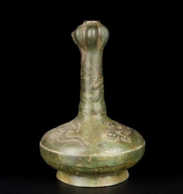 30CM Old Chinese Bronze Statue Vase Pot w/dragon N1772