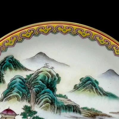 Yongzheng Signed Old Chinese Famille Rose Dish Plate W/landscape Q171