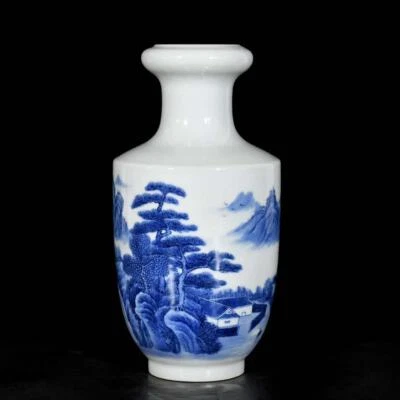 Qianlong Signed Old Chinese Blue and White Vase W/landscape N3558