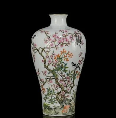 Yongzheng Signed Pair Old Chinese Famille Rose Vase W/bird N1160