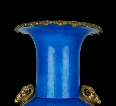 39CM Yongzheng Signed Old Chinese Peacock Blue Glaze Vase w/dragon N3916