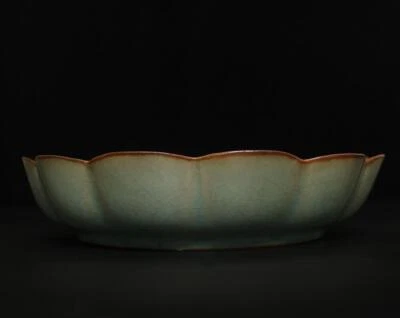 18CM Old Chinese Ru Yao Ru Kiln Dish w/flower