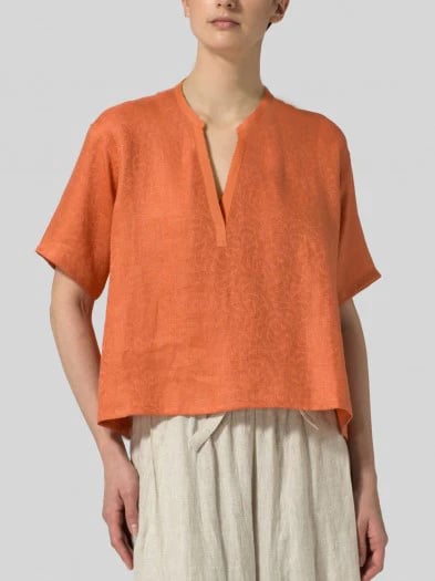 Cotton and Linen Deep V-NECK T-Shirt