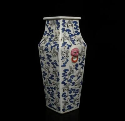 44CM Kangxi Signed Antique Chinese Famille Rose Vase W/cranes