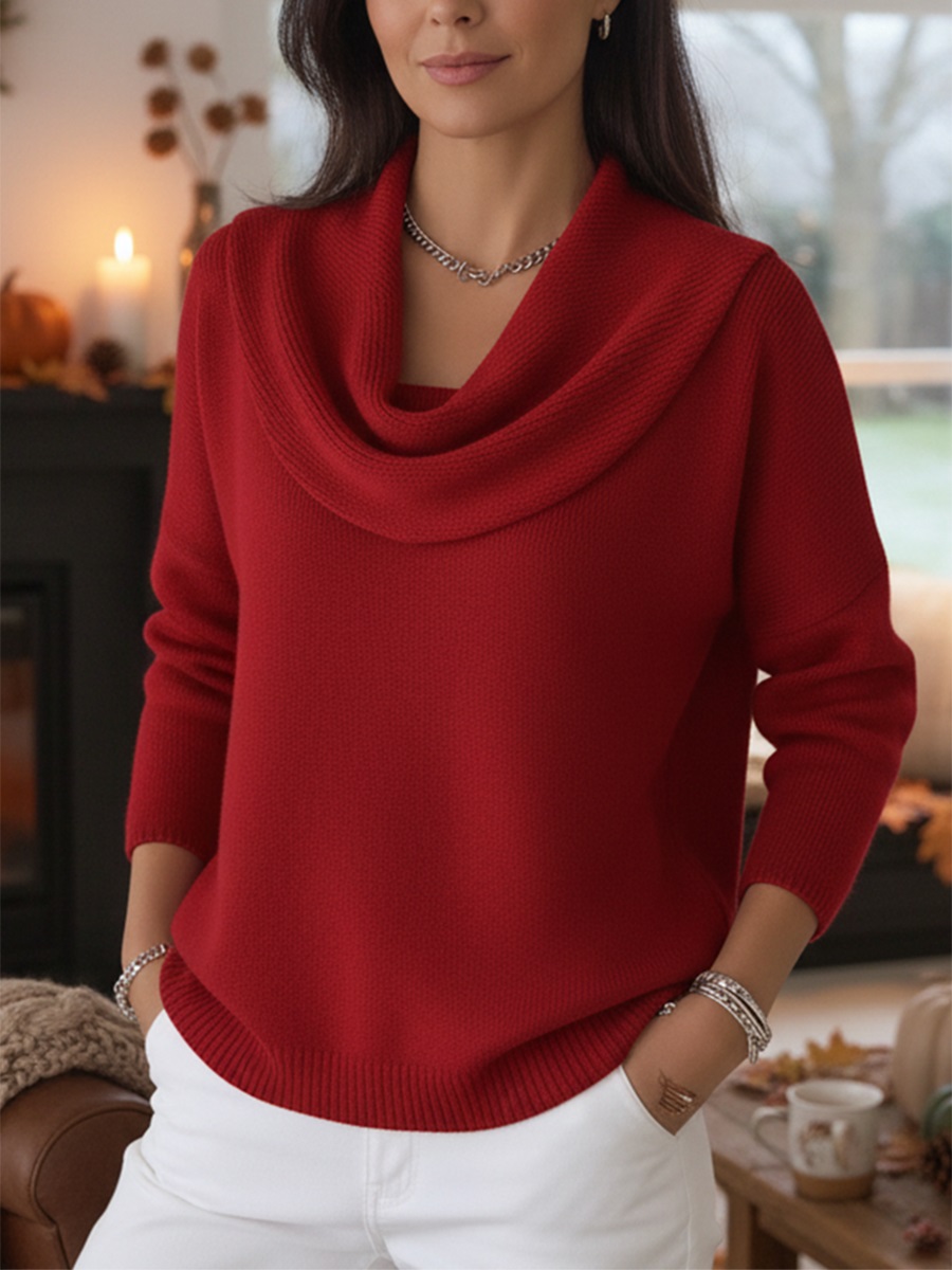 🌲 SALE🔥 Women's Soft and Elegant Solid Color Ruffled Collar Sweater Top