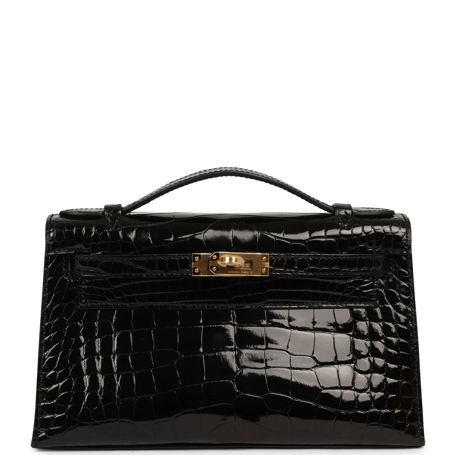 HERMÈS Special Order (HSS) Kelly Pochette Black Verso Shiny Alligator Gold Hardware