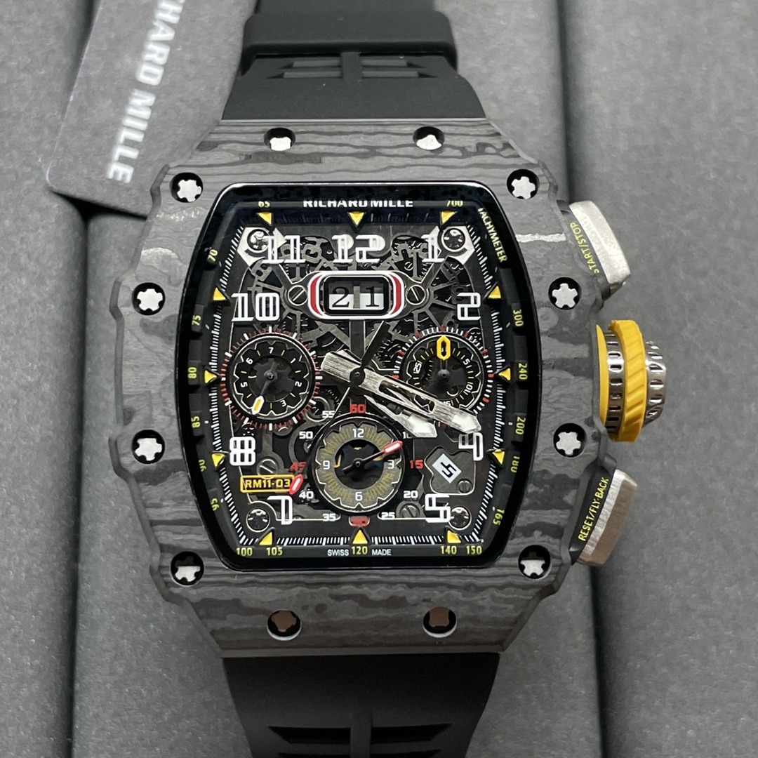 【7A Quality】Best Richard Mille RM 11-03 Replica Watch For Men – Swiss Movement, Skeleton Dial, Carbon Fiber Case