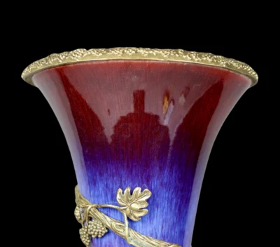 50CM Yongzheng Signed Old Chinese Jun Kiln Yaobian Glaze Vase w/bird N3993