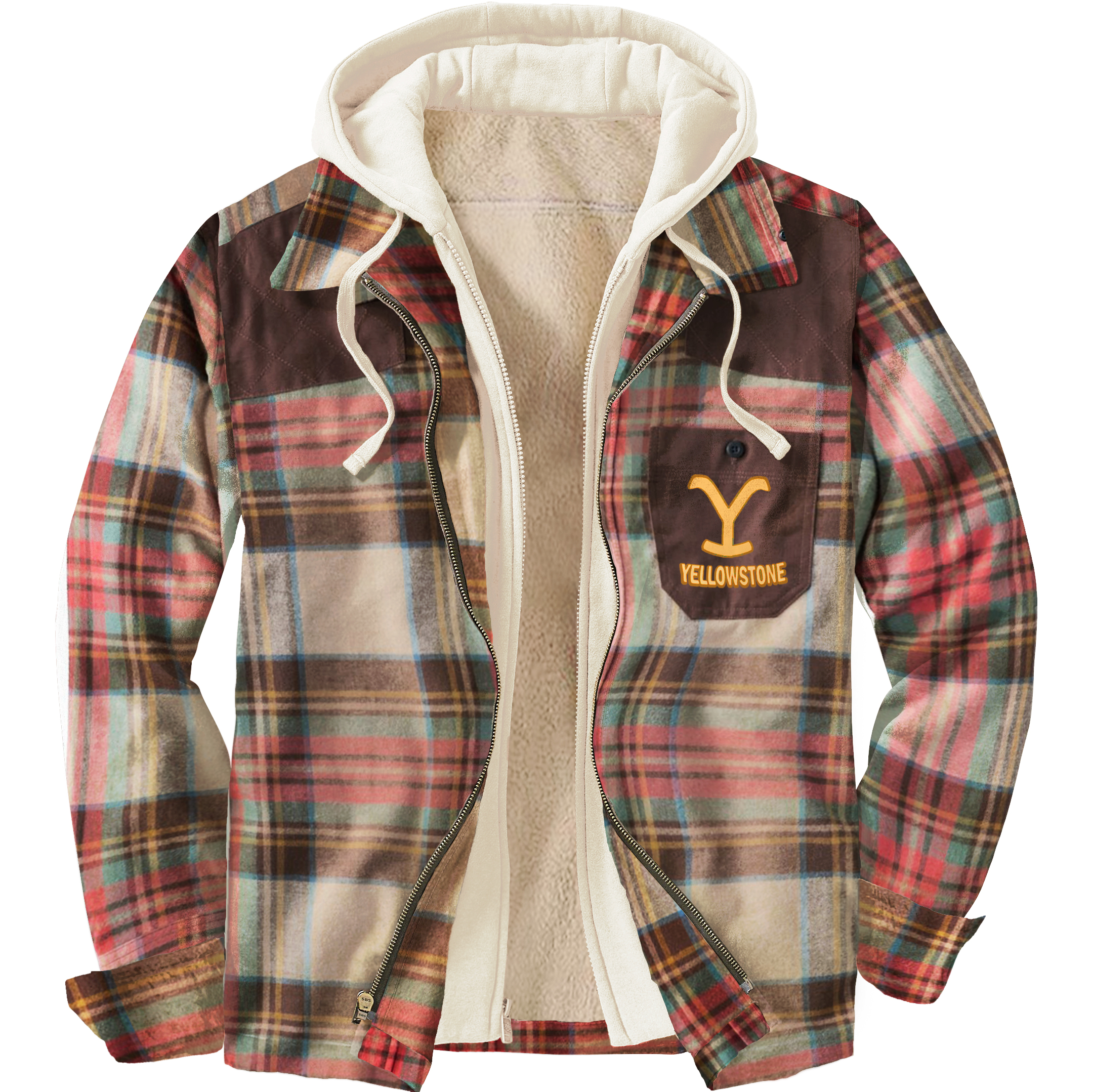 Men's Unisex Yellowstone Plaid Cowboy Patchwork Shirt Hooded Jacket