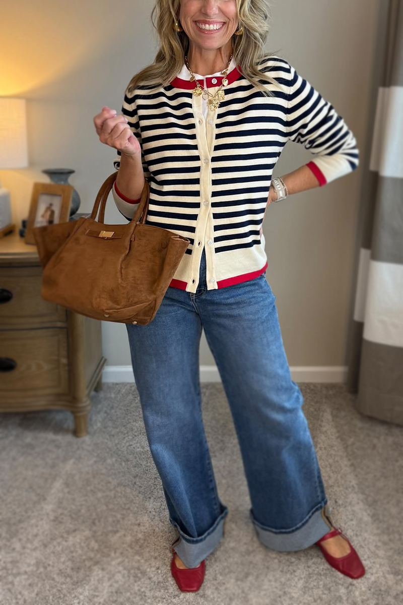 New Arrivals🔥 Crew Neck Color Blocked Striped Cardigan
