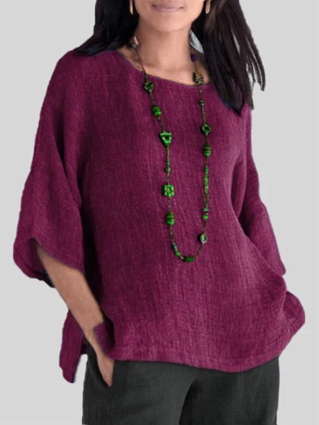 Cotton Linen Round Neck Oversized T-Shirt