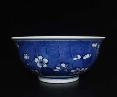 Kangxi Singed Old Chinese Blue and White Bowl W/plum blossom