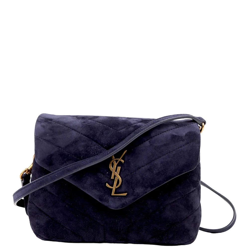 SAINT LAURENT Loulou Suede Satchel Toy Crossbody 678401 Blue