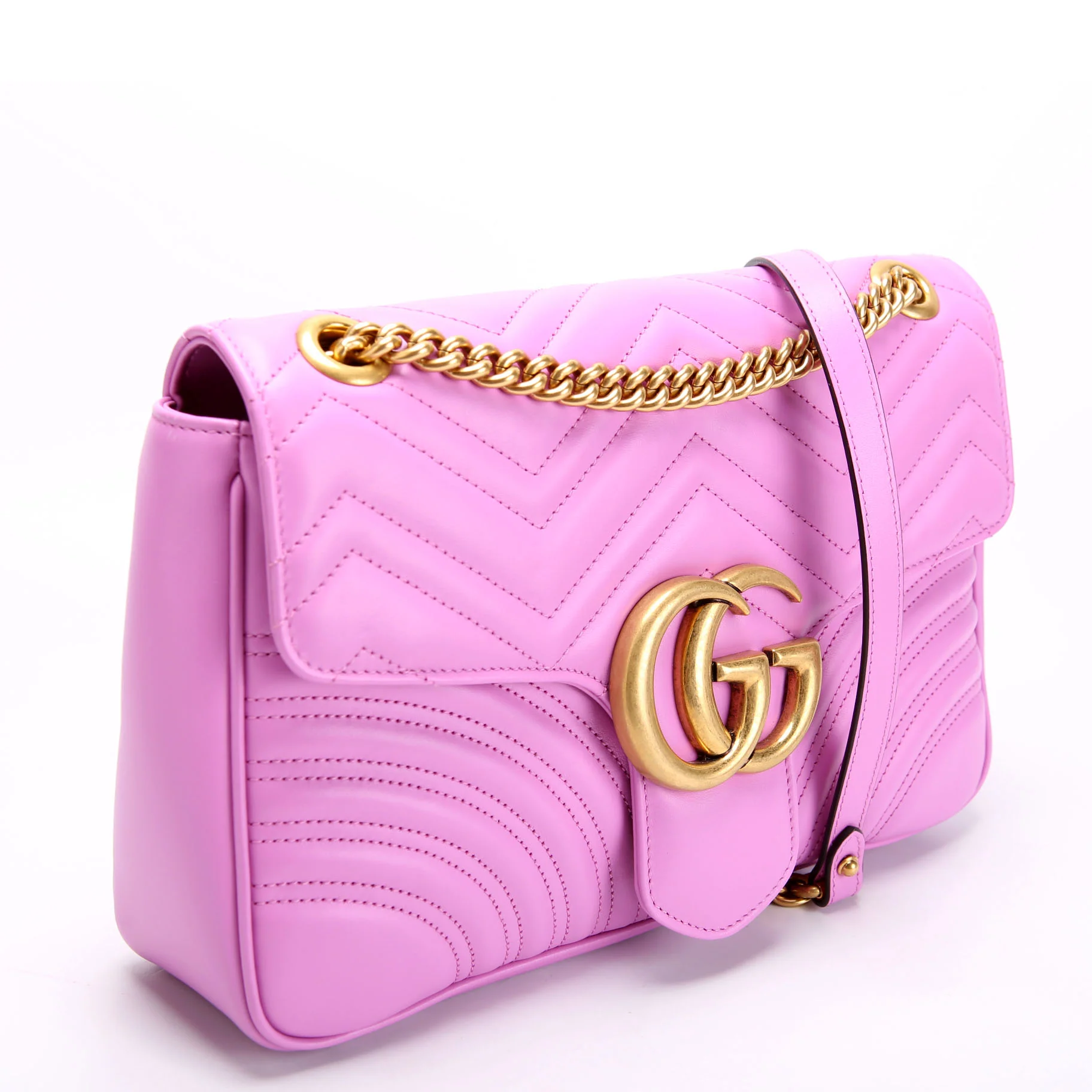 GUCCI 443496 Marmont Leather Shoulder Large Flap Purple