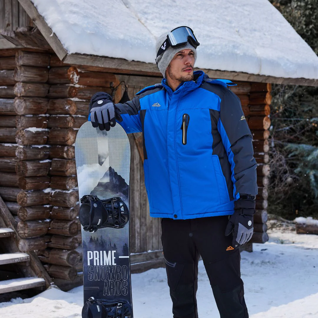 Men's Windproof Fleece Lined Ski Jacket with Multiple Pockets