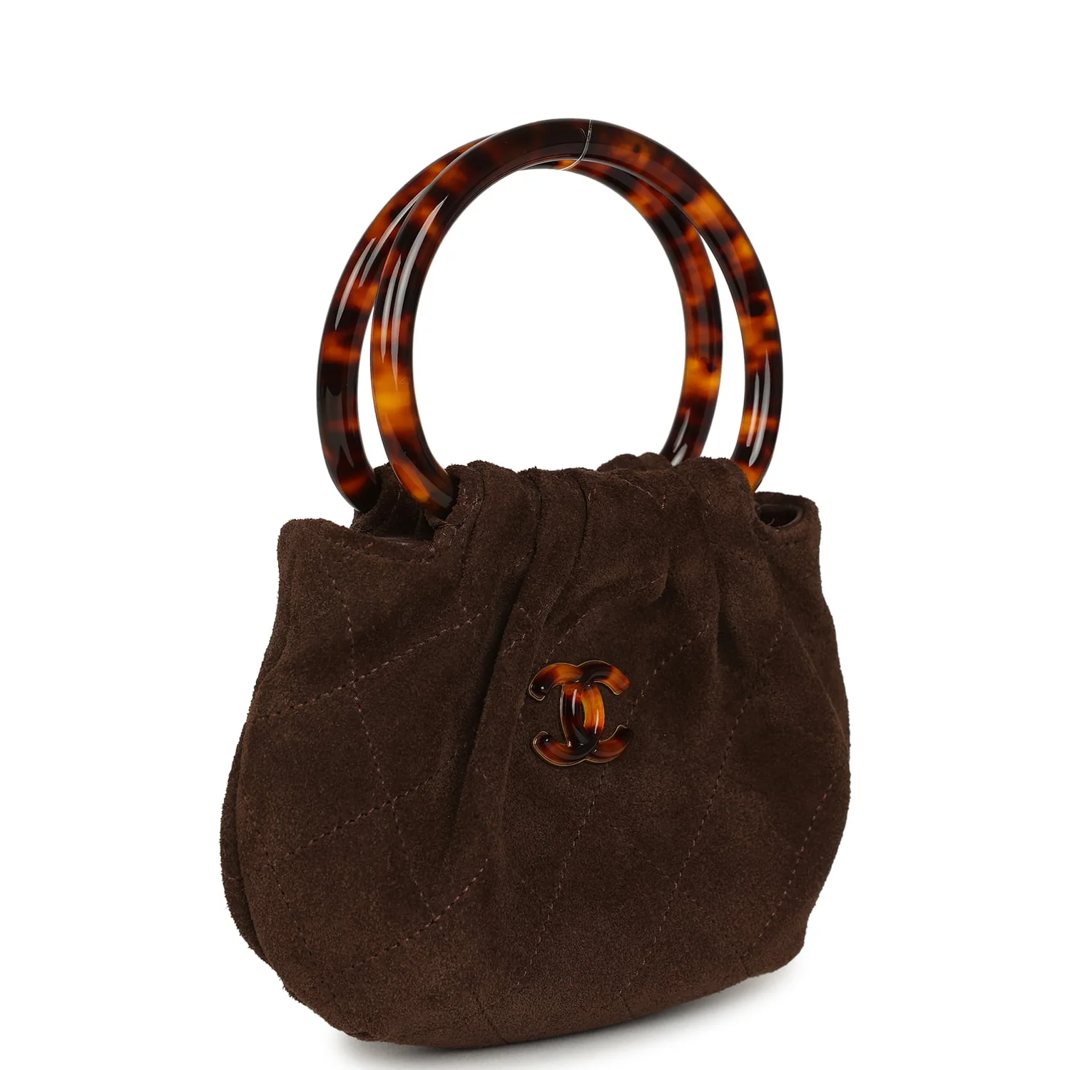 Chanel Mini Pouch Dark Brown Suede Tortoiseshell Hardware
