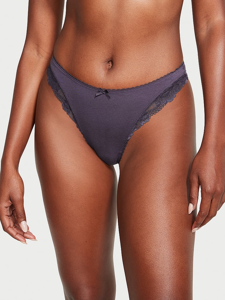 Victoria's Secret Stretch Cotton High-Leg Scoop Thong Panty Novelty