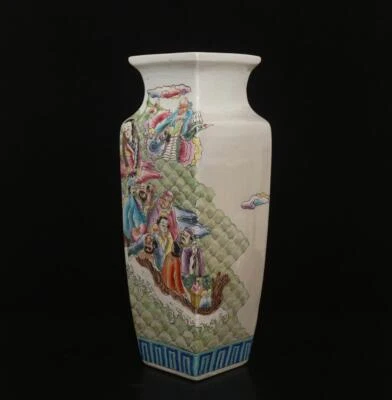 42.5CM Daoguang Signed Old Antique Chinese Famille Rose Vase W/figure