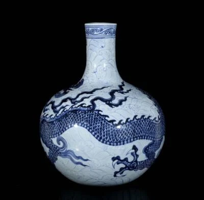 43CM Yongle Singed Old Chinese Blue and White Vase W/dragon N3397