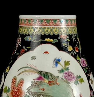 Qianlong Signed Old Chinese Famille Rose Vase Zun W/bird Q149
