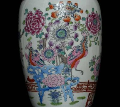 47CM Kangxi Signed Old Chinese Famille Rose Vase W/flower