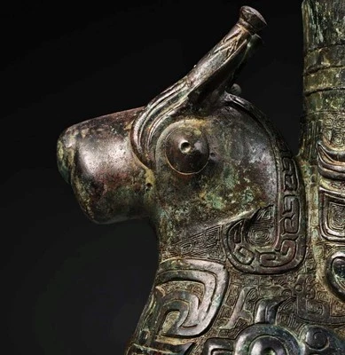 38CM Old Chinese Bronze Statue Zun Pot w/pattern N4328