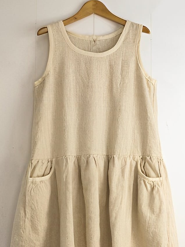 Casual Solid Color Sleeveless Pocket Cotton Top