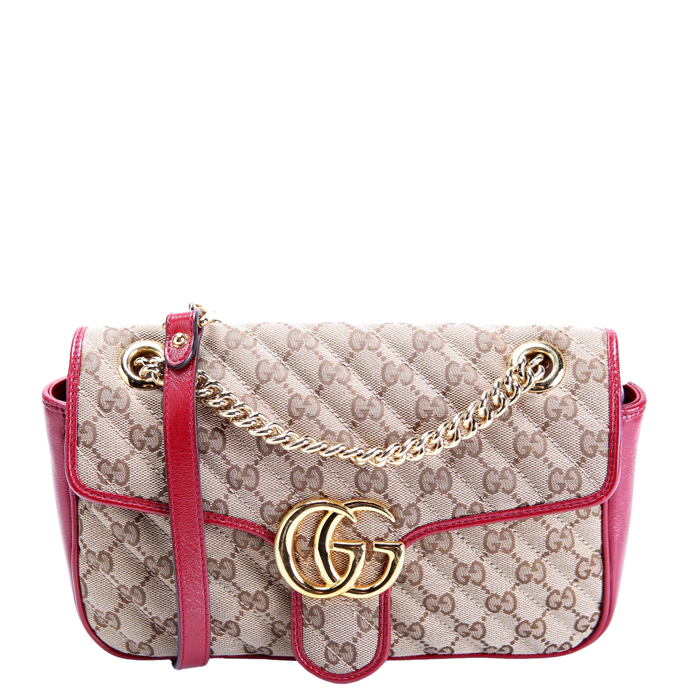 GUCCI 443497 Marmont Leather Shoulder Small Flap Red