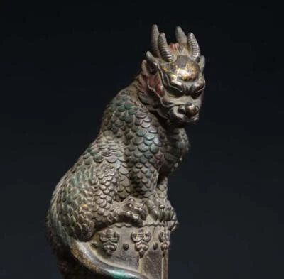 Qianlong Signed 25CM Old Chinese Bronze Statue w/kylin N2871