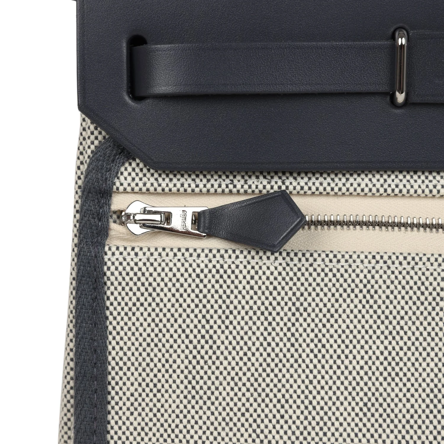 Hermes Herbag Zip 20 Mini Ecru, Ardoise Toile H Canvas, Ardoise Vache Hunter Palladium Hardware