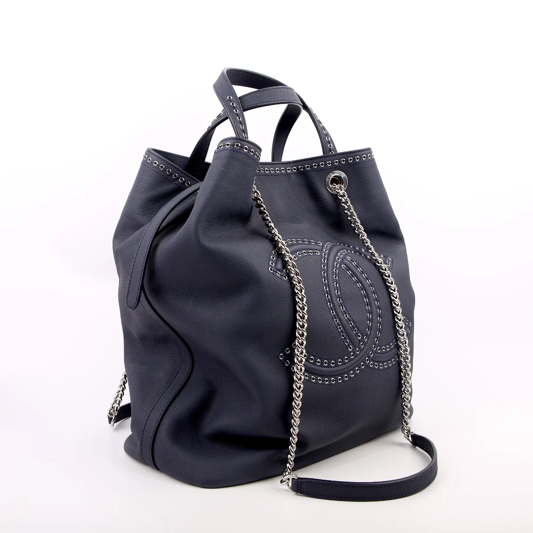 CHANEL Coco Eyelets Shopping Tote Large 27M Blue/Silver