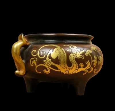 Wubangzuo Signed Old Chinese Red Copper Handmade Incense Burner w/dragon N3853