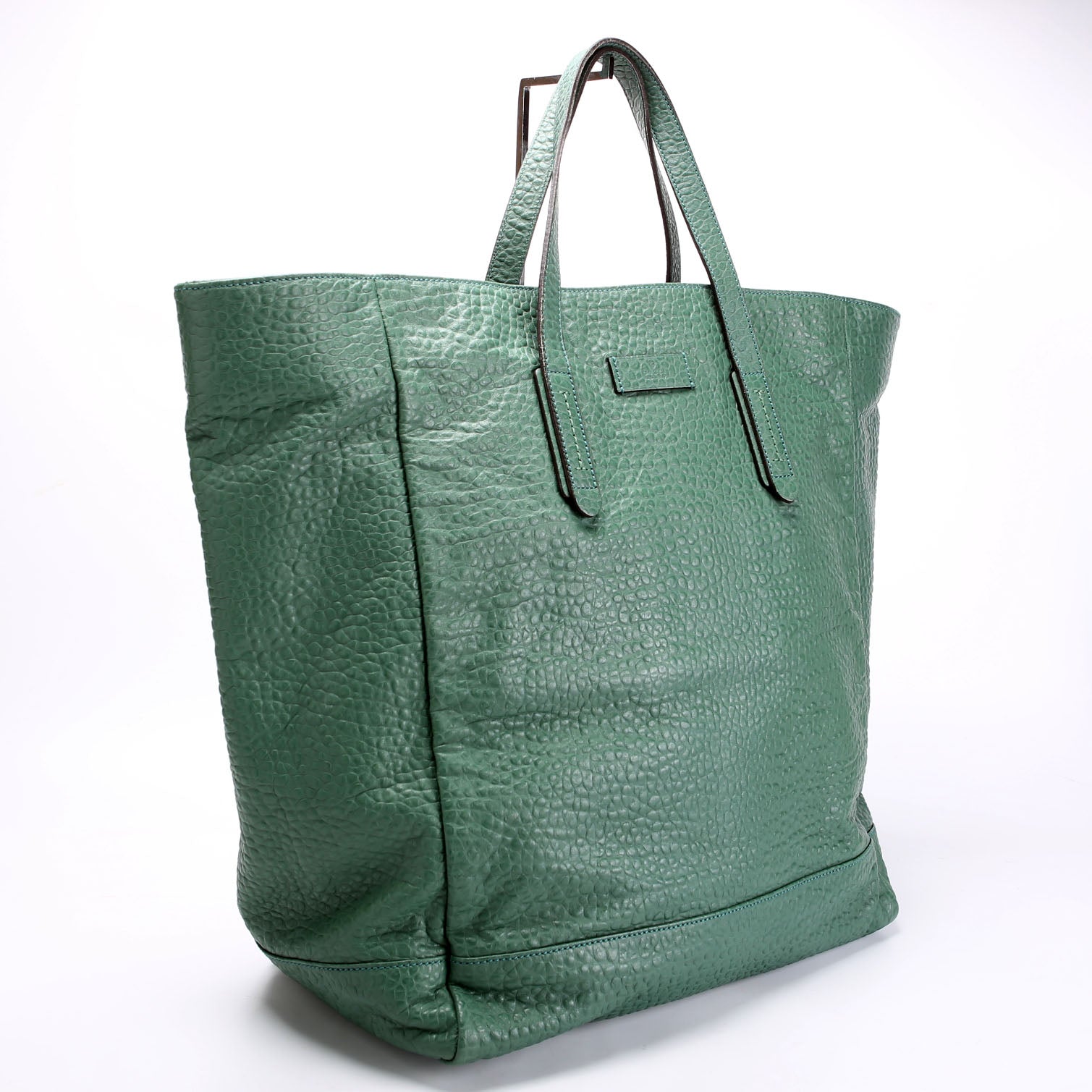 GUCCI 308836 Pebbled Leather Tote Green