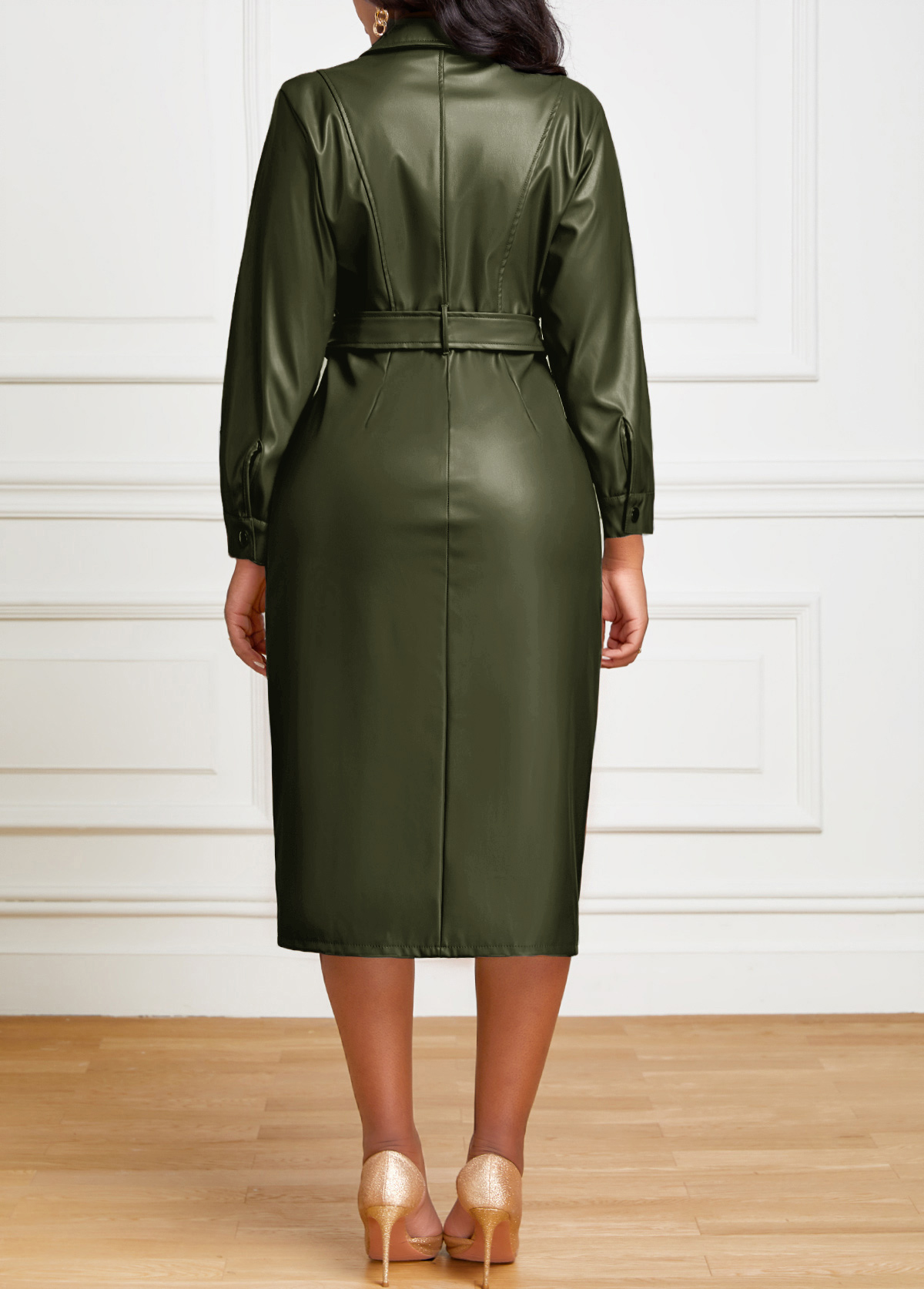 Belted Long Sleeve Bodycon Dress