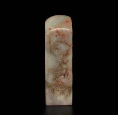 290G Signed Old Chinese Shoushan Stone Seal Stamp Statue w/figure