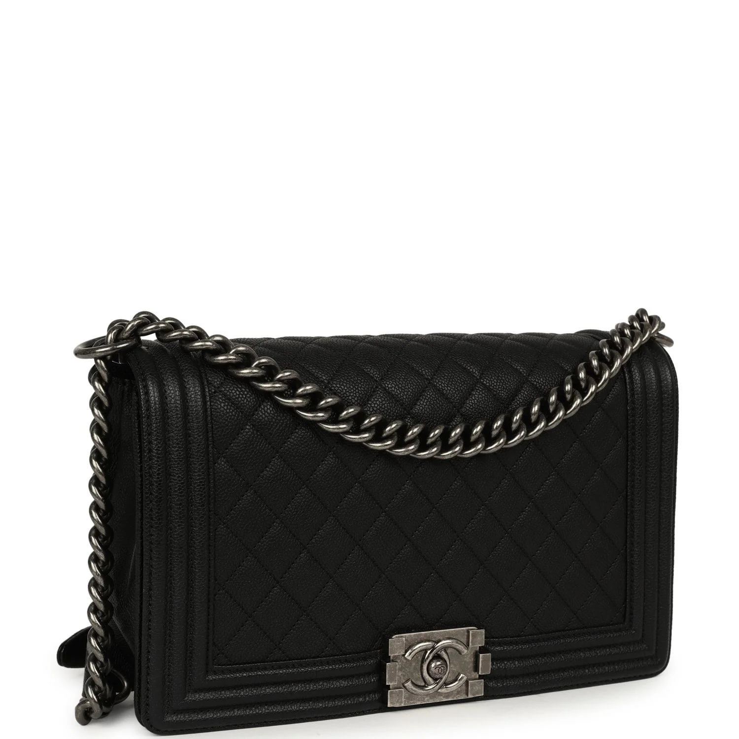 CHANEL Medium Boy Bag Black Caviar Ruthenium Hardware