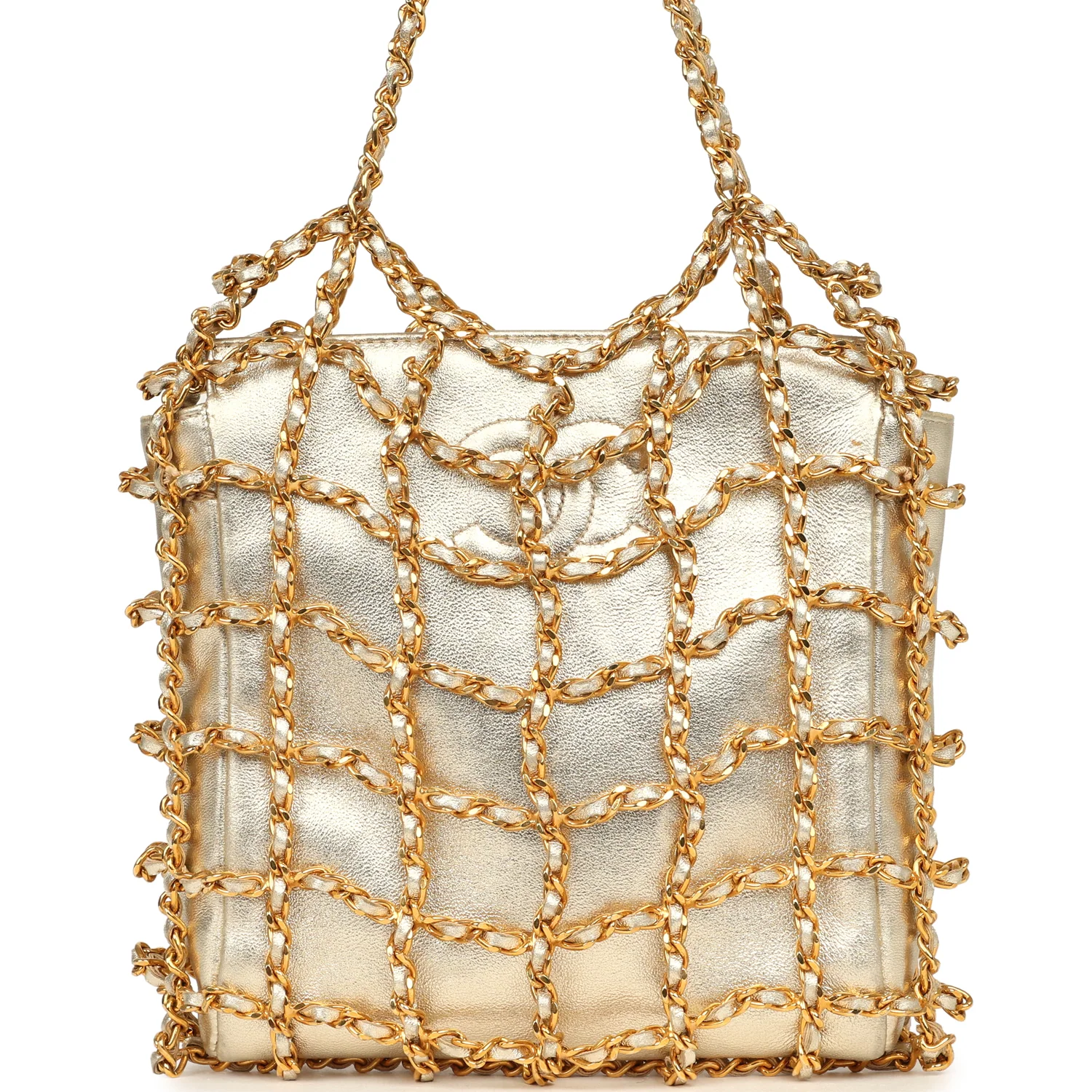 CHANEL Caged Chain Bag Gold Metallic Lambskin Gold Hardware