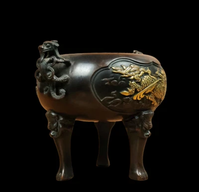 Xuande Signed Old Chinese Red Copper Handmade Incense Burner w/kylin N3797