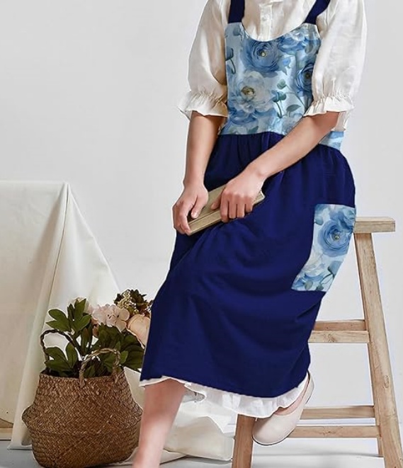 MORWEN Cotton Linen Apron Cross Back Work Apron for Women with Pockets