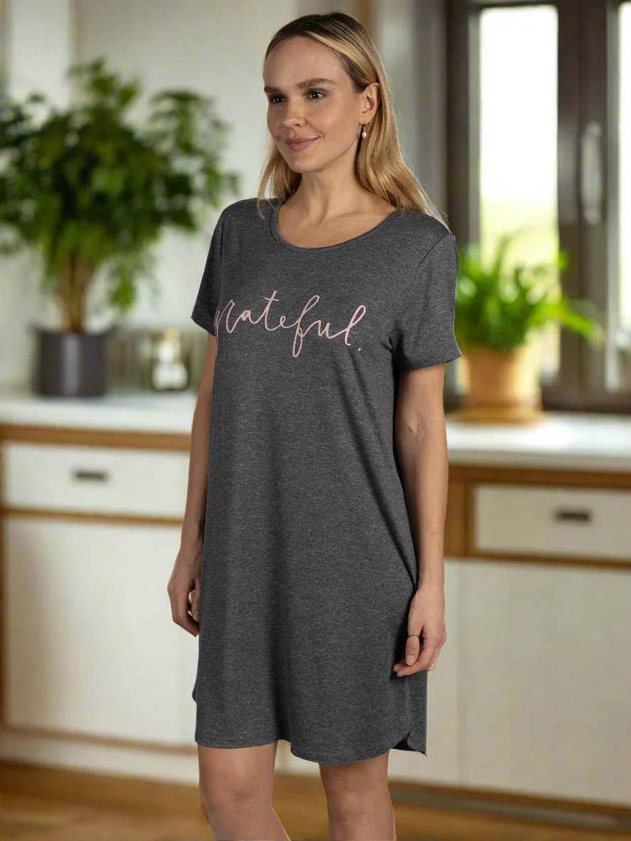 Women's 2-Pack Short Sleeve Shirttail Nightshirts Grey Pink 