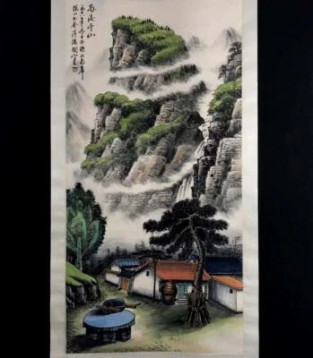 Guan Shanyue Signed Chinese Hand Painted Calligraphy Scroll w/landscape N2759